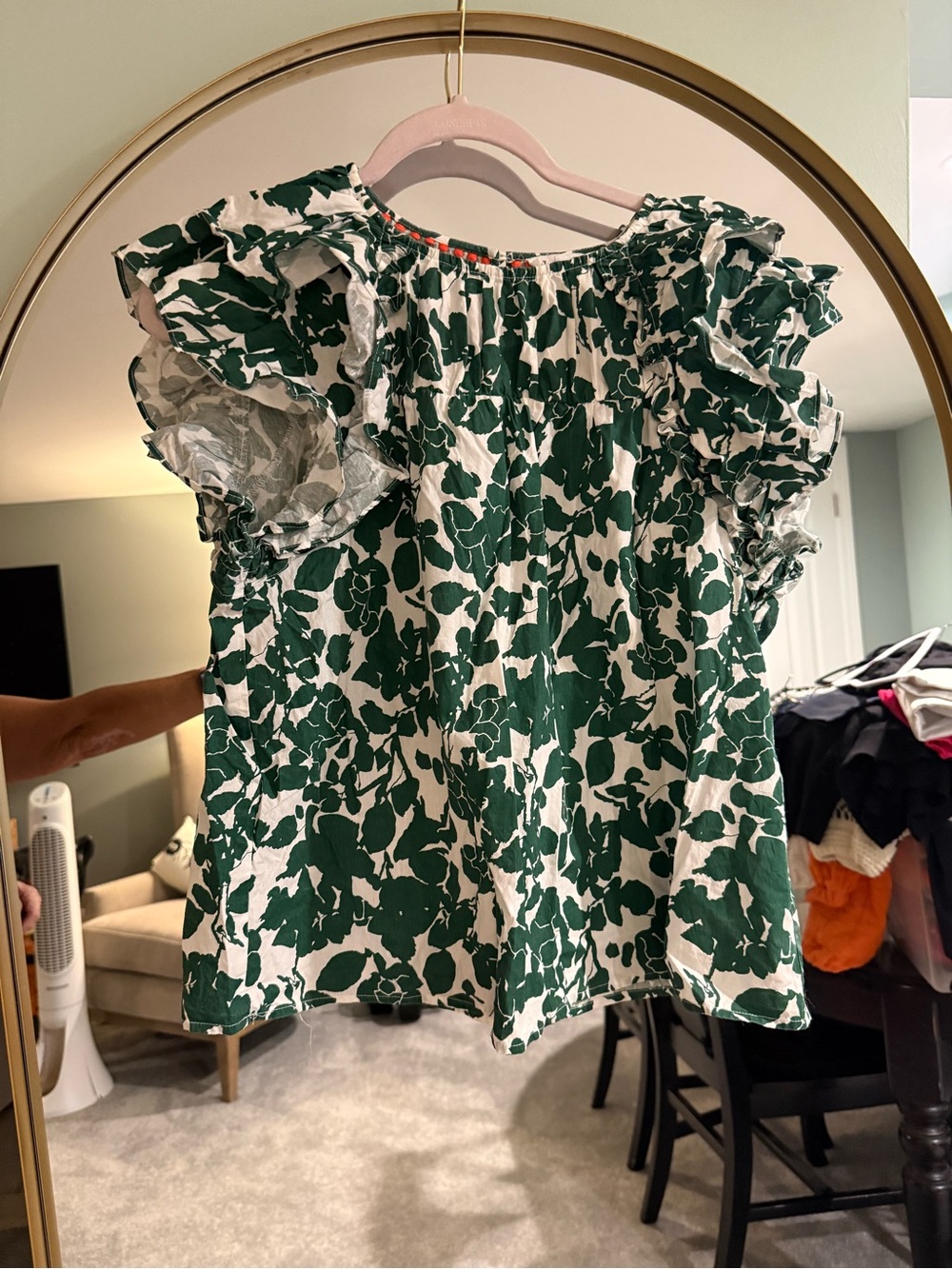 THML Green & White Floral Ruffle Sleeve Blouse
